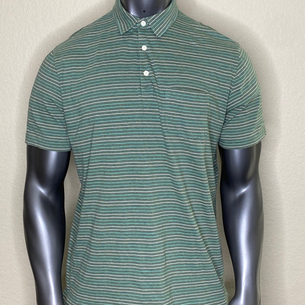 Patagonia Organic Cotton Polo Shirt Men's Green Striped Size Medium